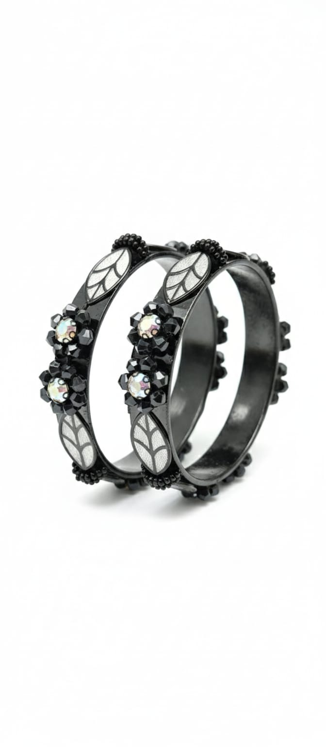 Black Crystal Designer Bangle- (Set of 2) - Image 2