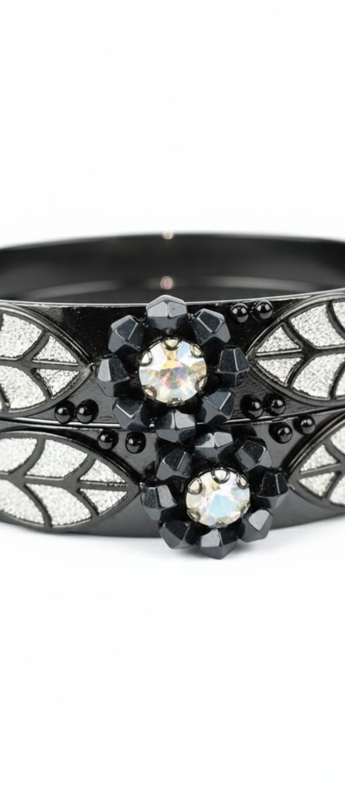 Black Crystal Designer Bangle- (Set of 2) - Image 3