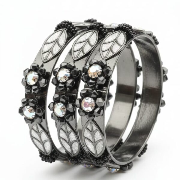 Black Crystal Designer Bangle- (Set of 2)