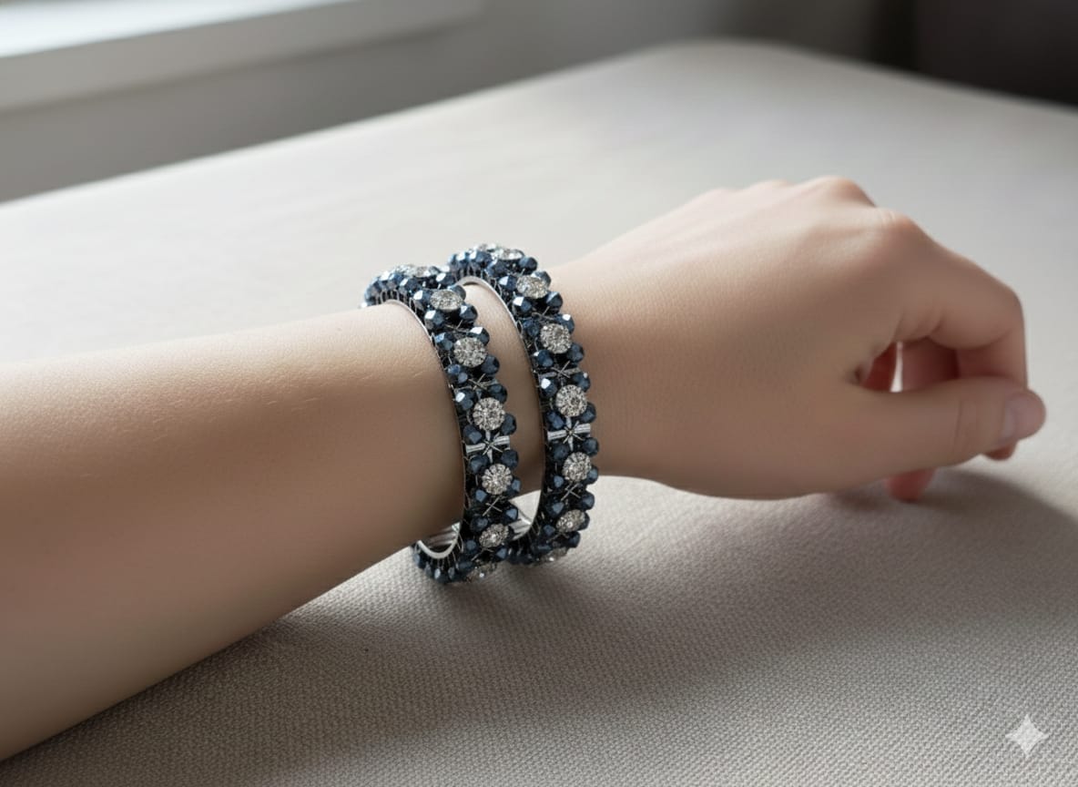 Black Crystal Designer Bangle - Image 3
