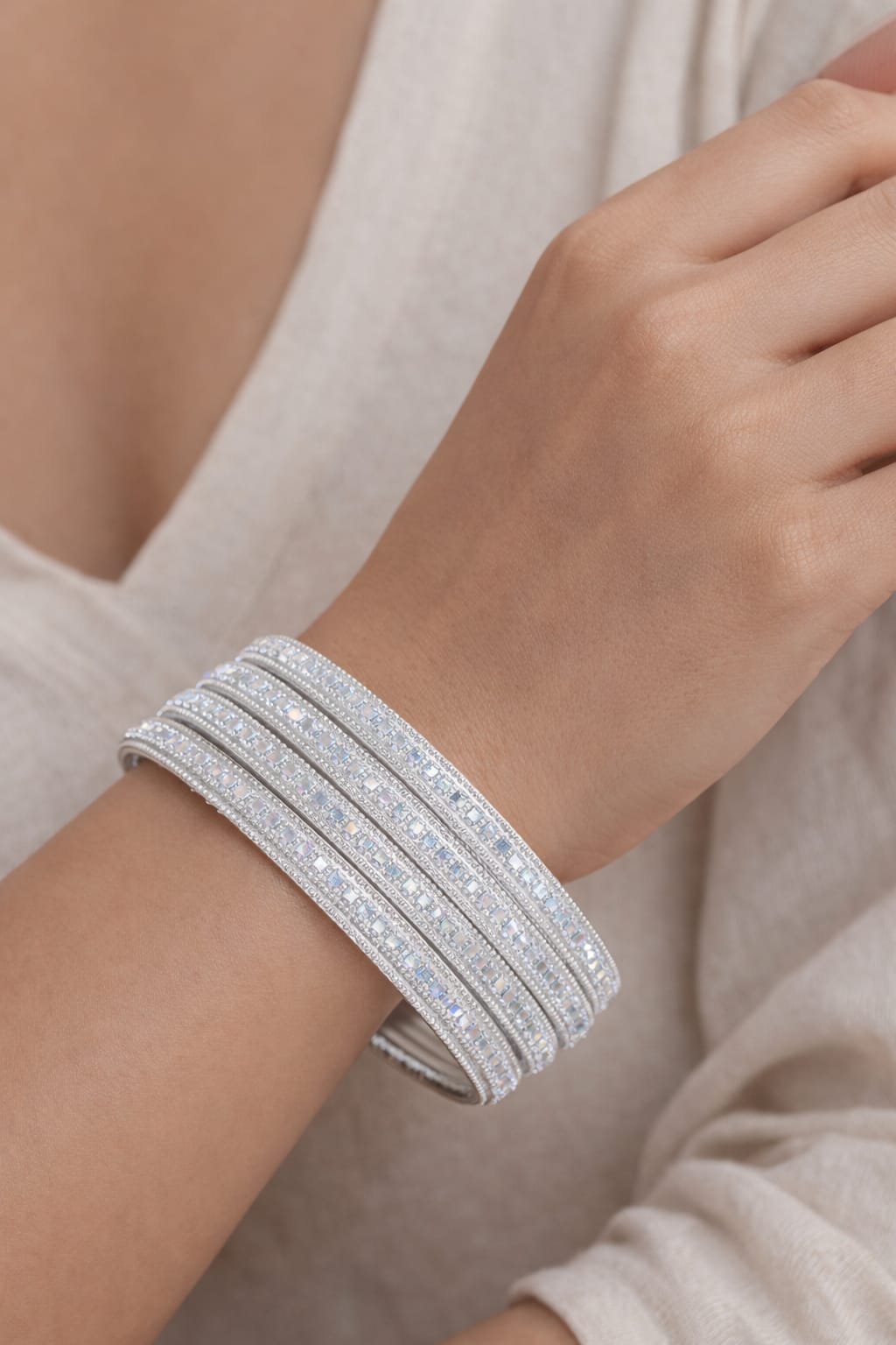 Silver Crystal Designer Bangles-Set of 4 - Image 4