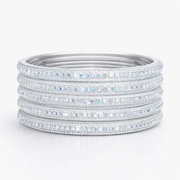Silver Crystal Designer Bangles-Set of 4