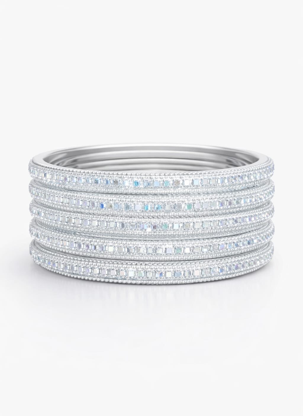 Silver Crystal Designer Bangles-Set of 4