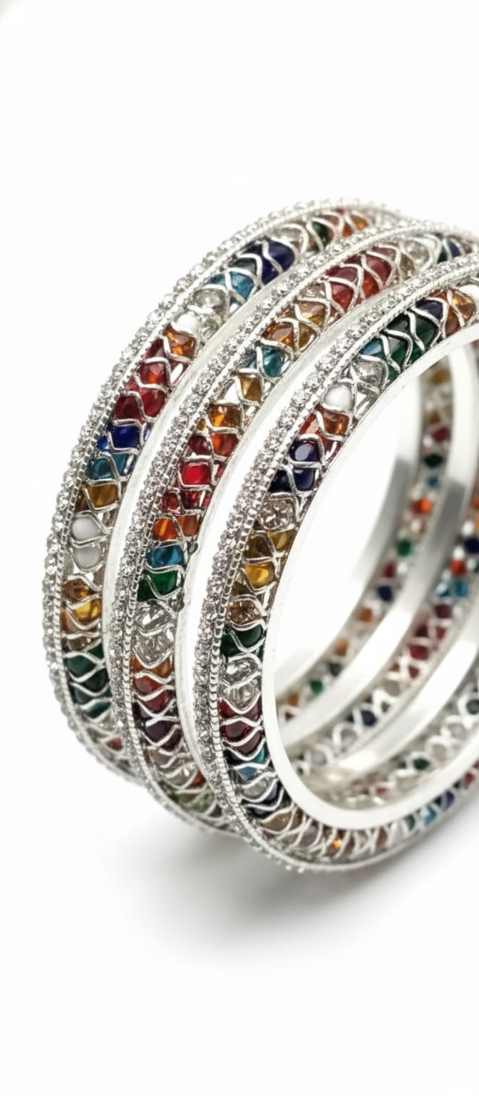 Multicolor Crystal Designer Bangles- Set of 4 - Image 2