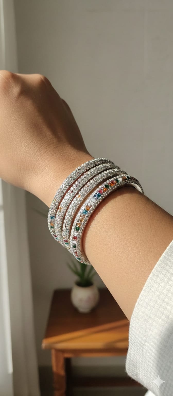 Multicolor Crystal Designer Bangles- Set of 4 - Image 3