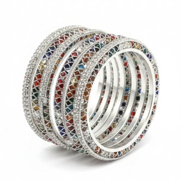 Multicolor Crystal Designer Bangles- Set of 4