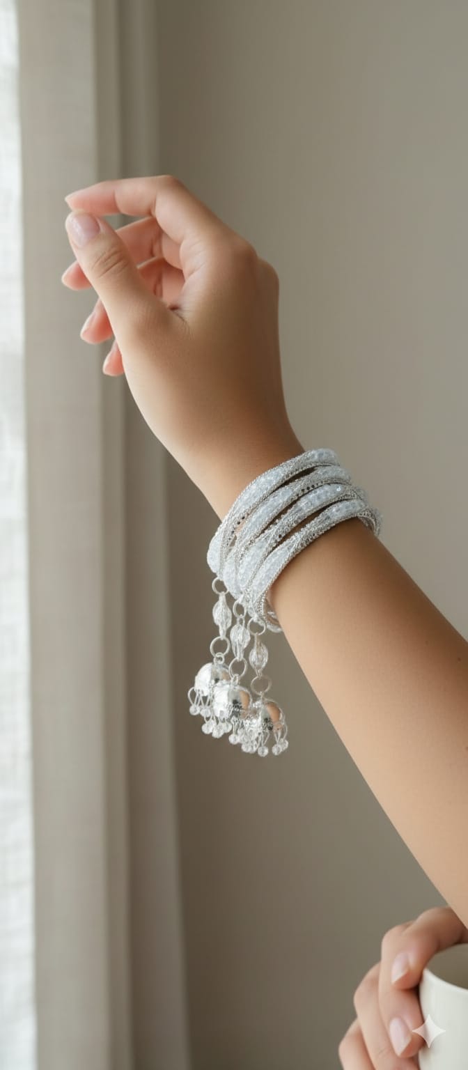 Silver Crystal Charm Bangle - Image 3